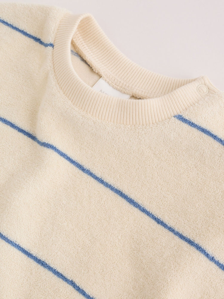 Neutral/Blue Stripe Top and Short Towelling Baby Set (0mths-2yrs)