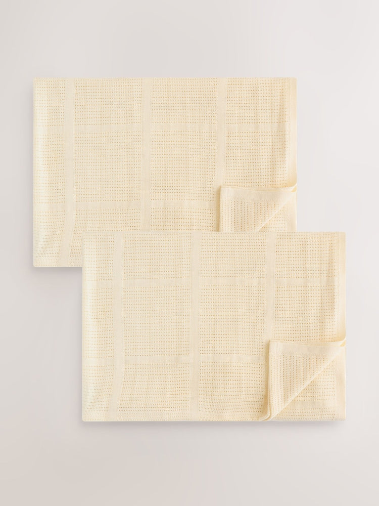 2 Pack Yellow Cotton Baby Cellular Blankets - 100x150