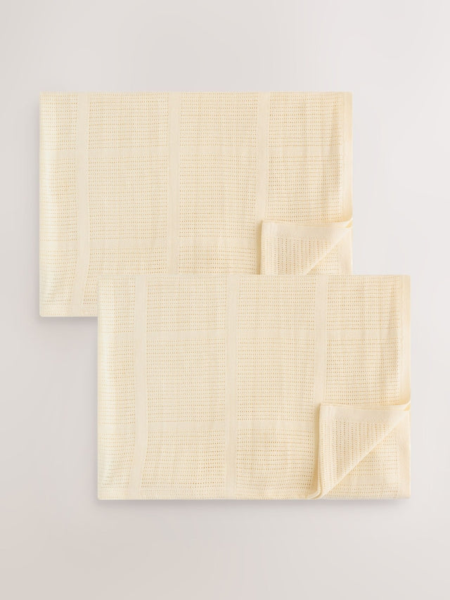 2 Pack Yellow Cotton Baby Cellular Blankets - Size 75x95