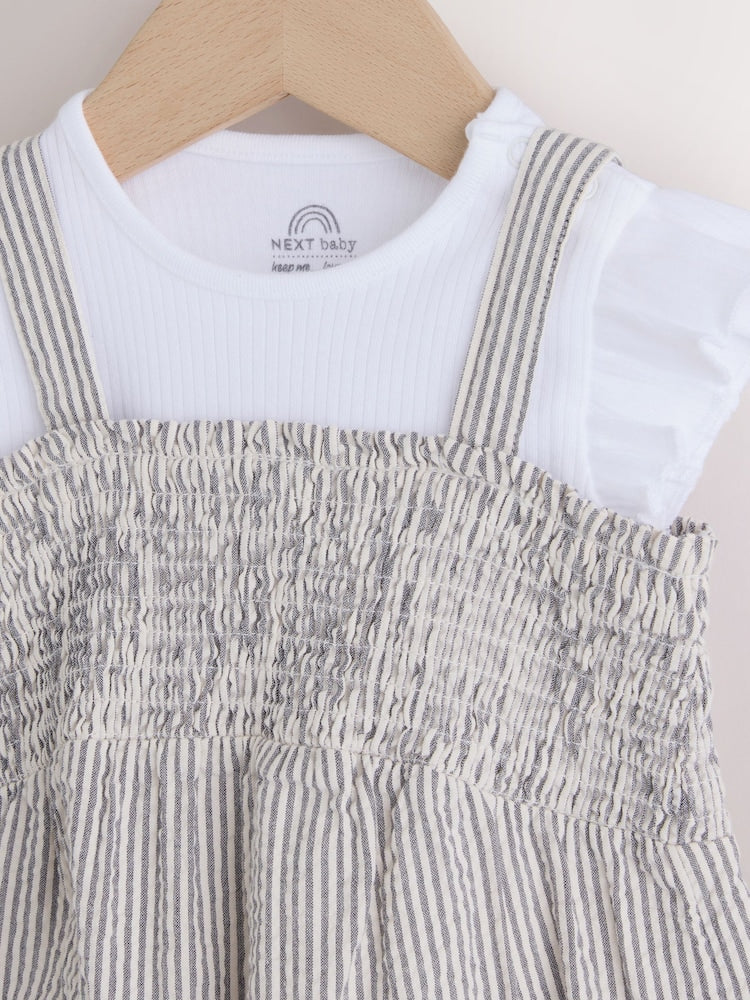 Black/White Stripe Baby Dungarees and Bodysuit Set 2 Piece (0mths-2yrs)
