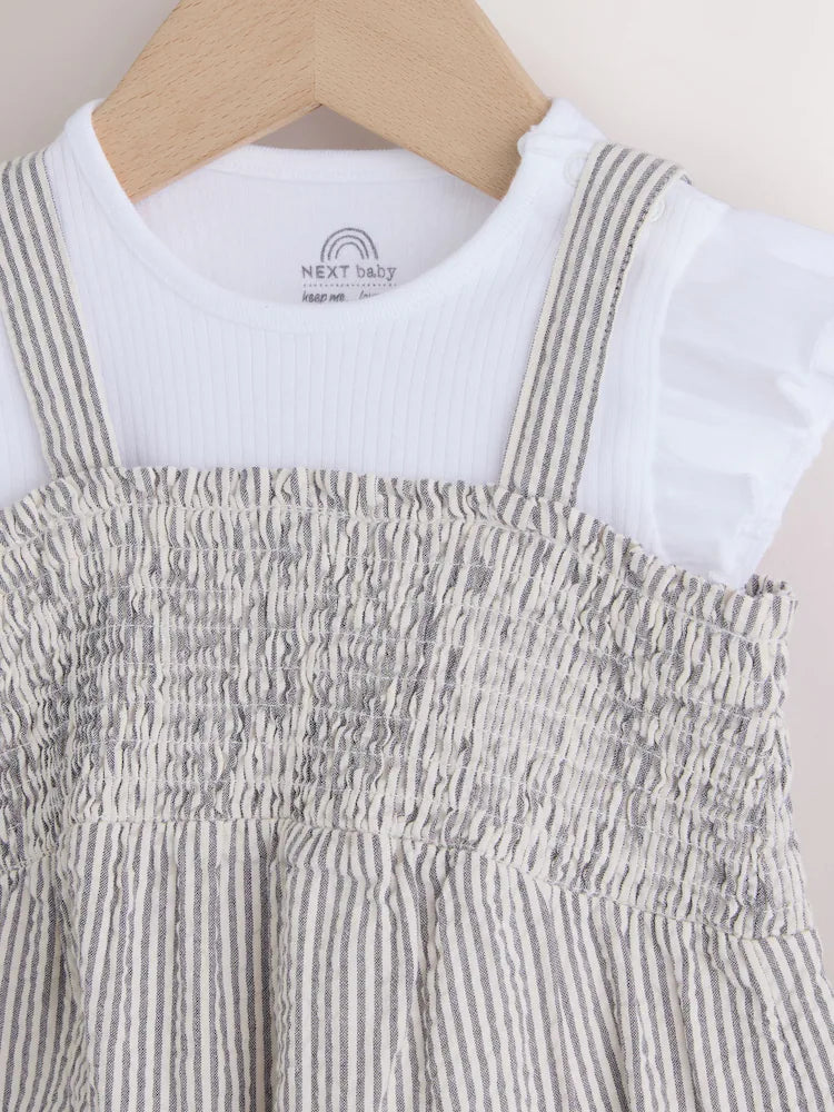 Black/White Stripe Baby Dungarees and Bodysuit Set 2 Piece (0mths-2yrs)