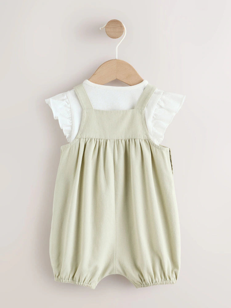 Sage Green Embroidered Baby Dungarees and Bodysuits Set 2 Piece (0mths-2yrs)