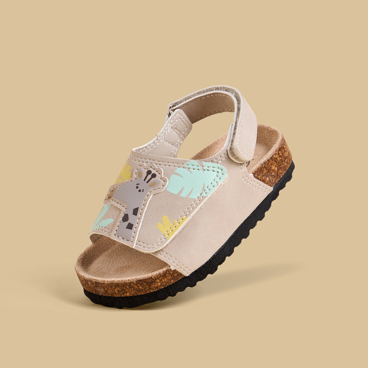 Giraffe Applique Sandals with Hook and Loop Closure