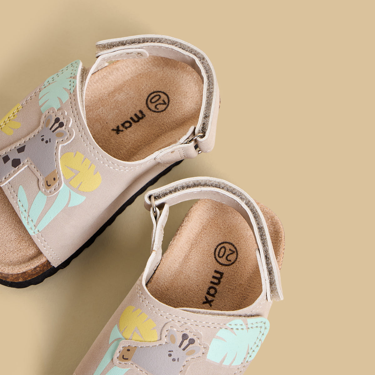 Giraffe Applique Sandals with Hook and Loop Closure