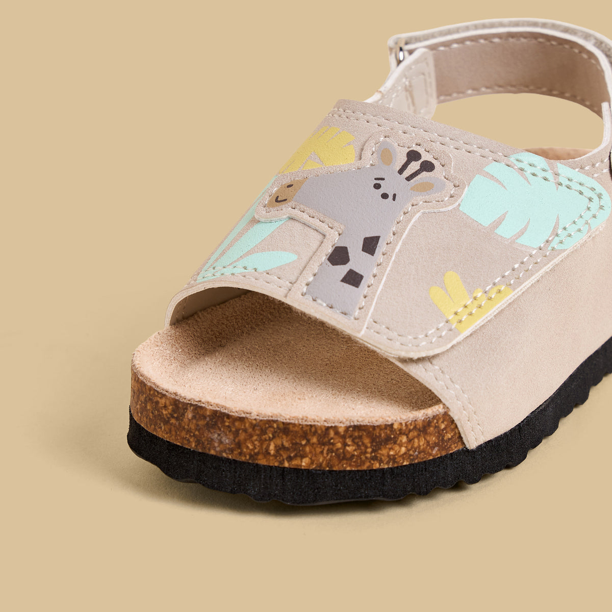 Giraffe Applique Sandals with Hook and Loop Closure
