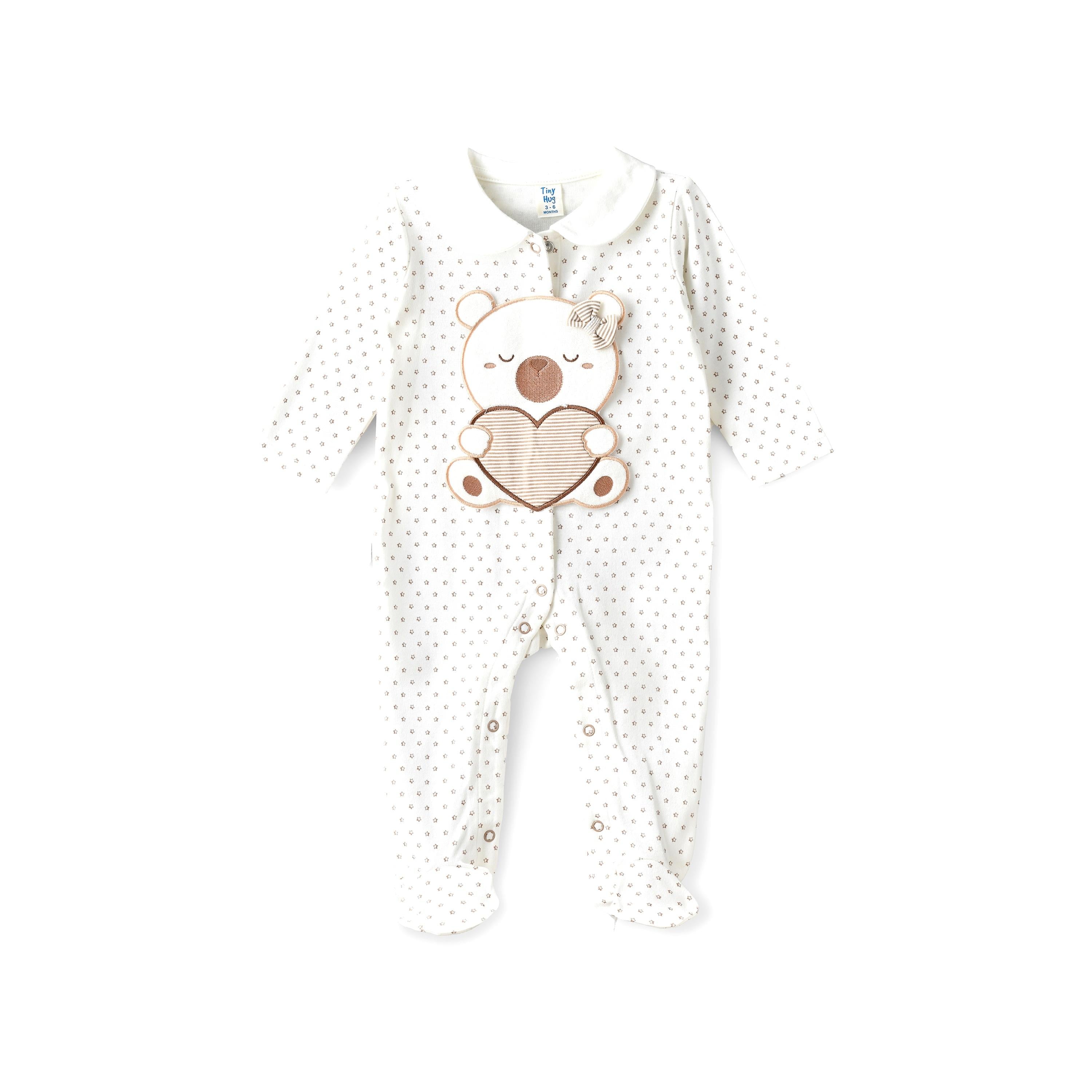 UniqKidz Printed Long Sleeves Sleepsuit - White / 0-3 mths