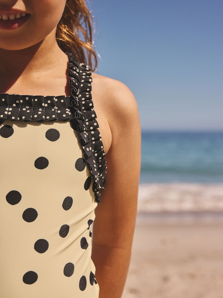 Yellow/Black Polka Dot Ruffle Swimsuit (3-16yrs)