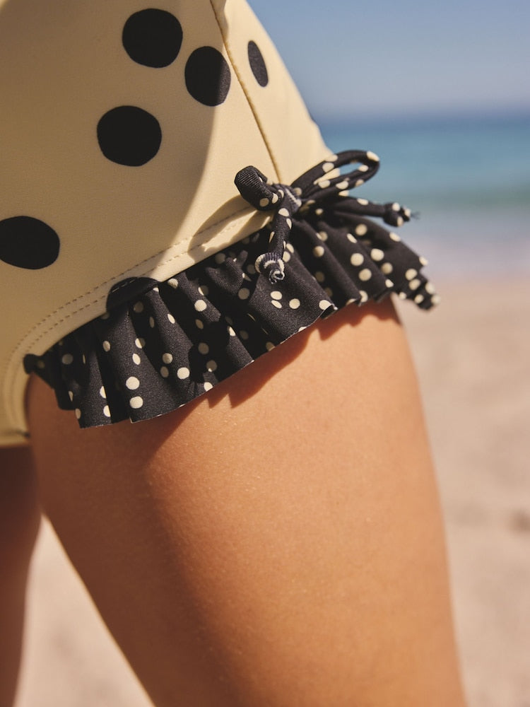 Yellow/Black Polka Dot Ruffle Swimsuit (3-16yrs)