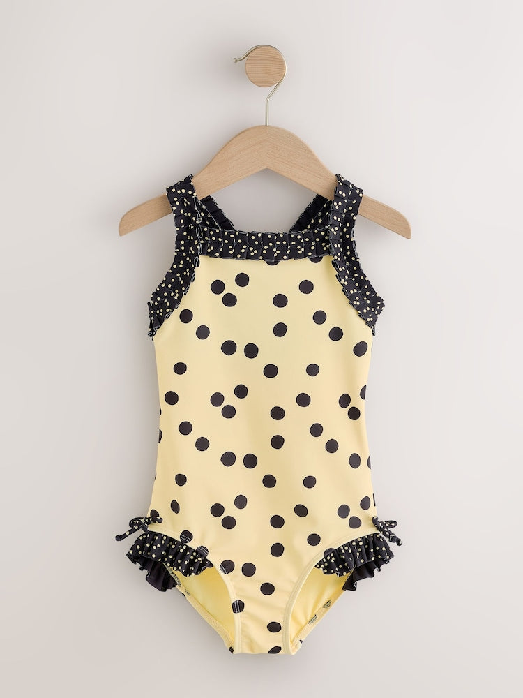 Yellow/Black Polka Dot Ruffle Swimsuit (3-16yrs)