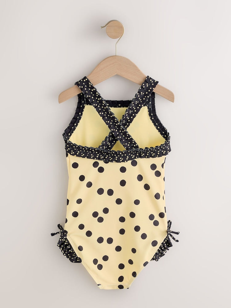 Yellow/Black Polka Dot Ruffle Swimsuit (3-16yrs)
