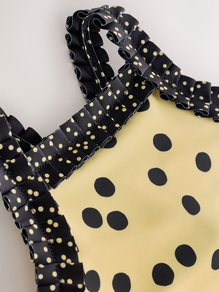 Yellow/Black Polka Dot Ruffle Swimsuit (3-16yrs)