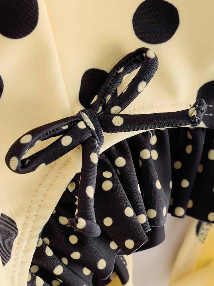 Yellow/Black Polka Dot Ruffle Swimsuit (3-16yrs)
