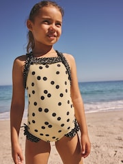 Yellow/Black Polka Dot Ruffle Swimsuit (3-16yrs) - Size 3 Years (98cm)