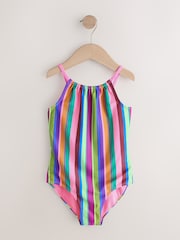 Multi Rainbow Stripe Strappy Ruched Swimsuit (3-16yrs) - Size 3 Years (98cm)