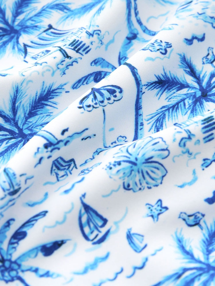 Blue Palm Print One Shoulder Swimsuit (3-16yrs)