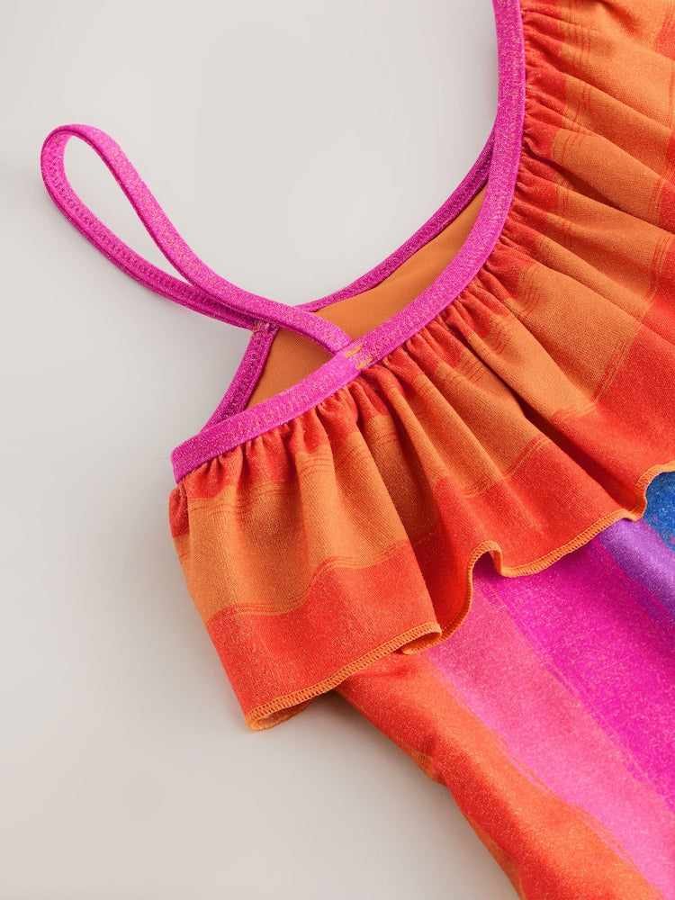 Multi Glitter Stripe One Shoulder Swimsuit (3-16yrs)