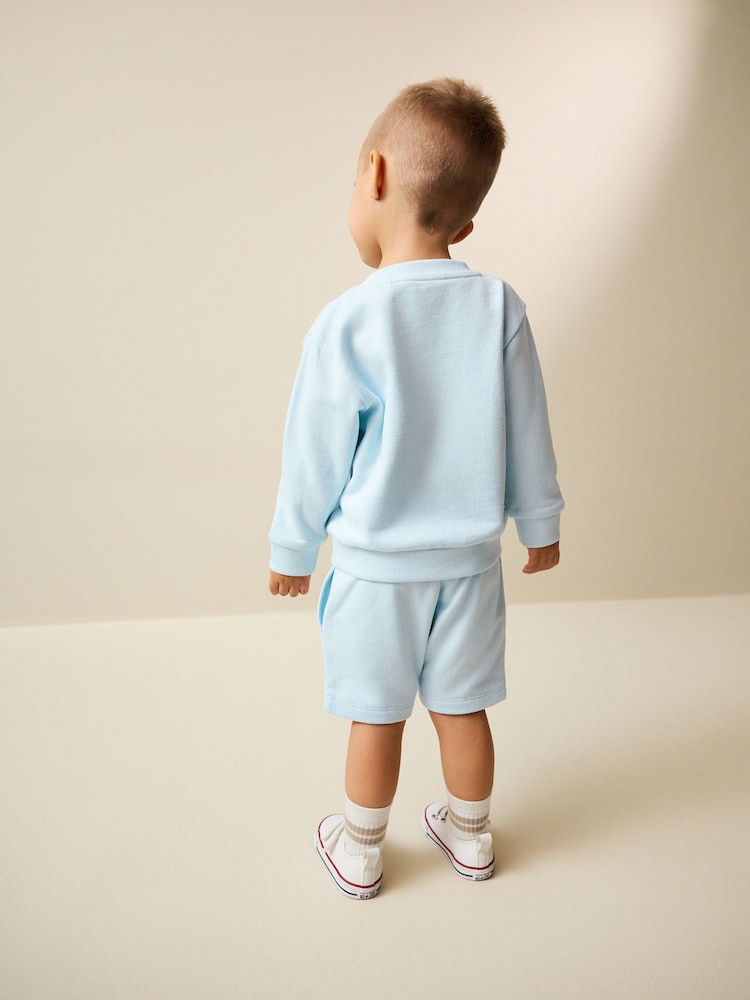 Light Blue Single Plain Crew Neck Sweatshirt and Shorts Set (3mths-7yrs)