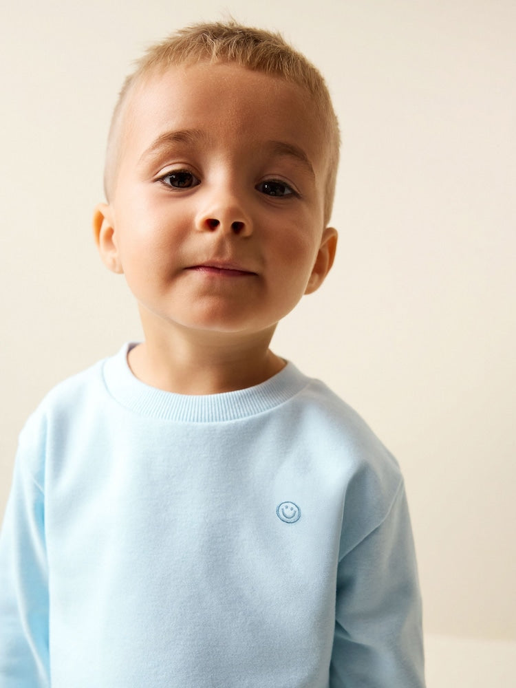 Light Blue Single Plain Crew Neck Sweatshirt and Shorts Set (3mths-7yrs)