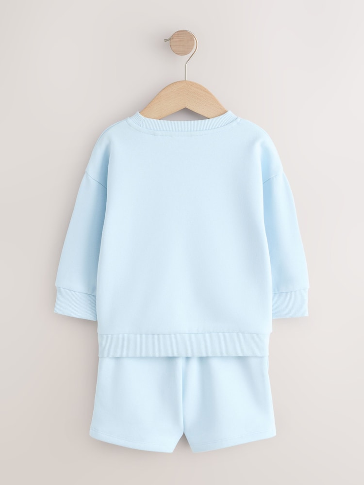 Light Blue Single Plain Crew Neck Sweatshirt and Shorts Set (3mths-7yrs)
