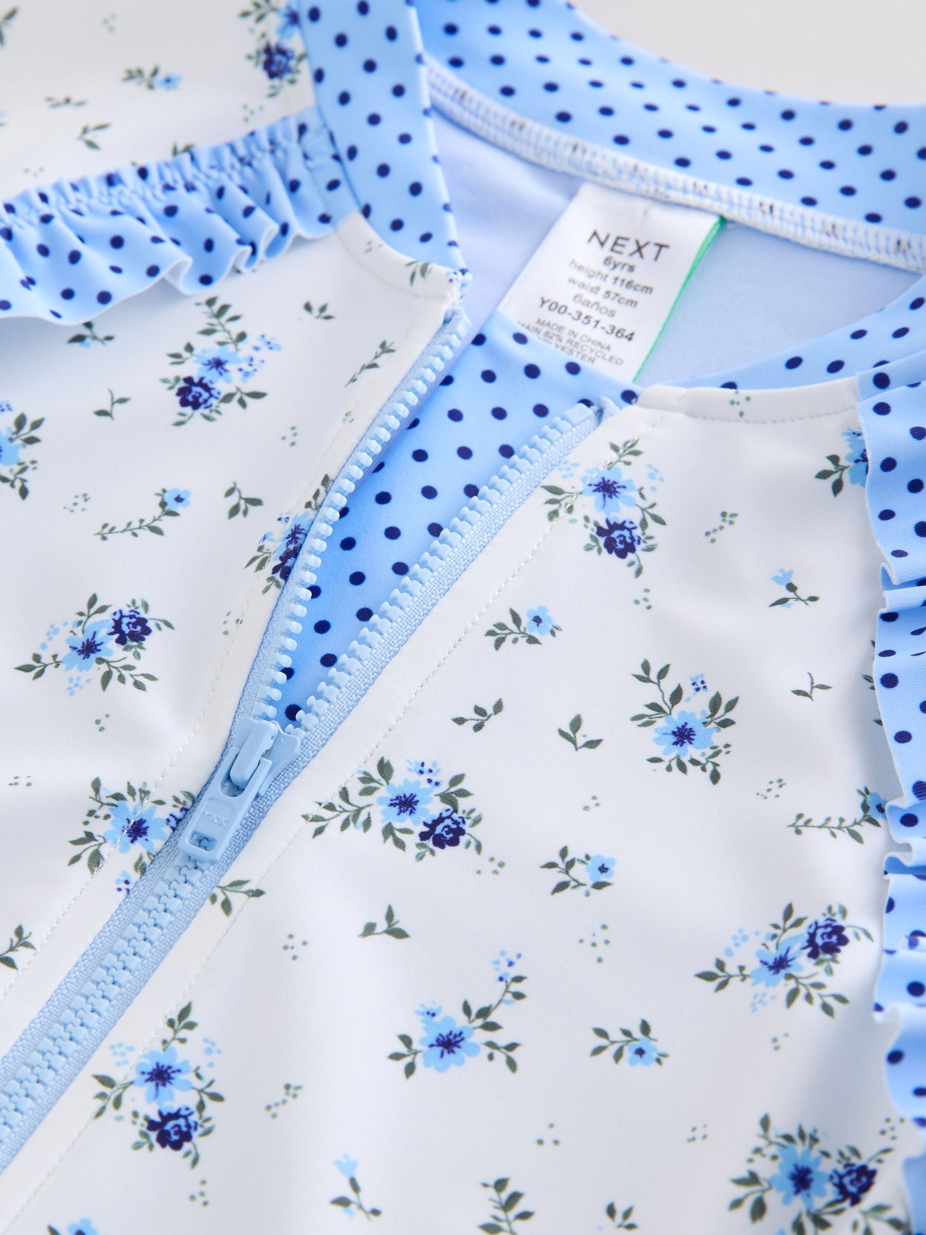 Blue/White Floral Polka Dot Long Sleeve Sunsafe Swimsuit (3mths-16yrs) - Size 3 Years (98cm)
