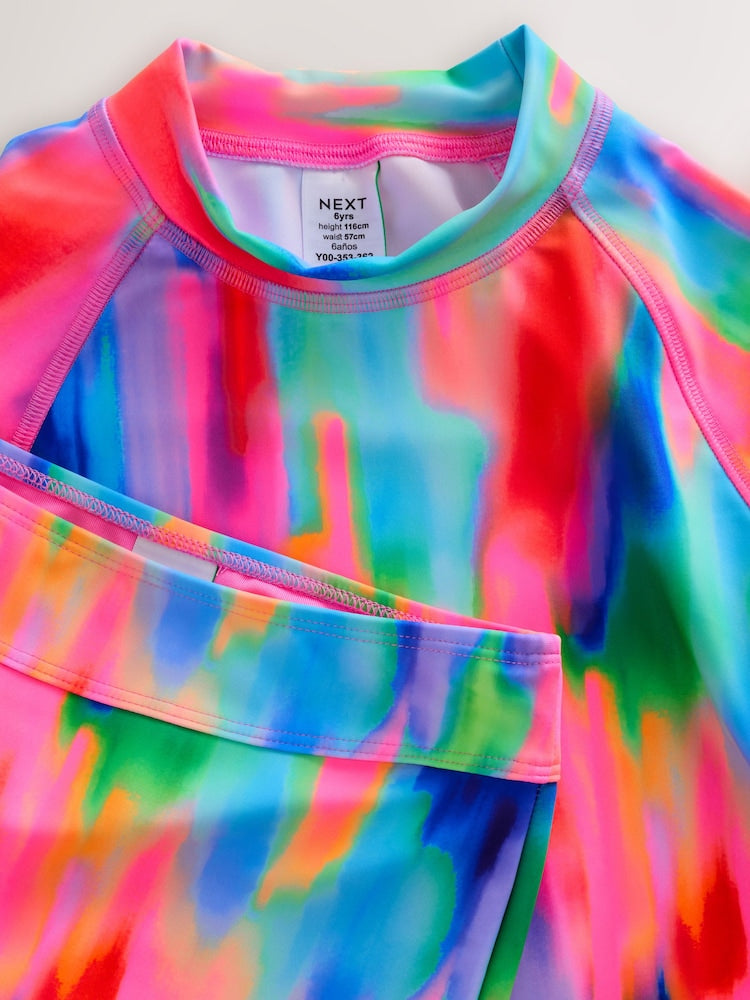 Rainbow Tie Dye Sunsafe Rash Vest And Shorts Swim Set (3-16yrs)