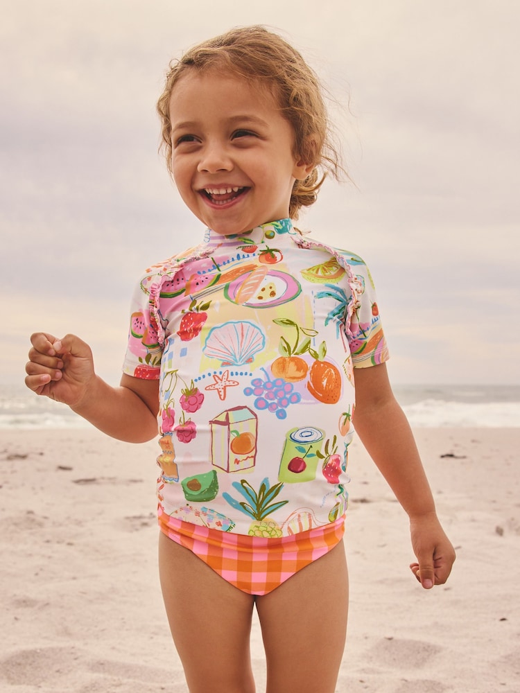 Orange Picnic Scene Short Sleeved Sunsafe Swim Set (3mths-10yrs)