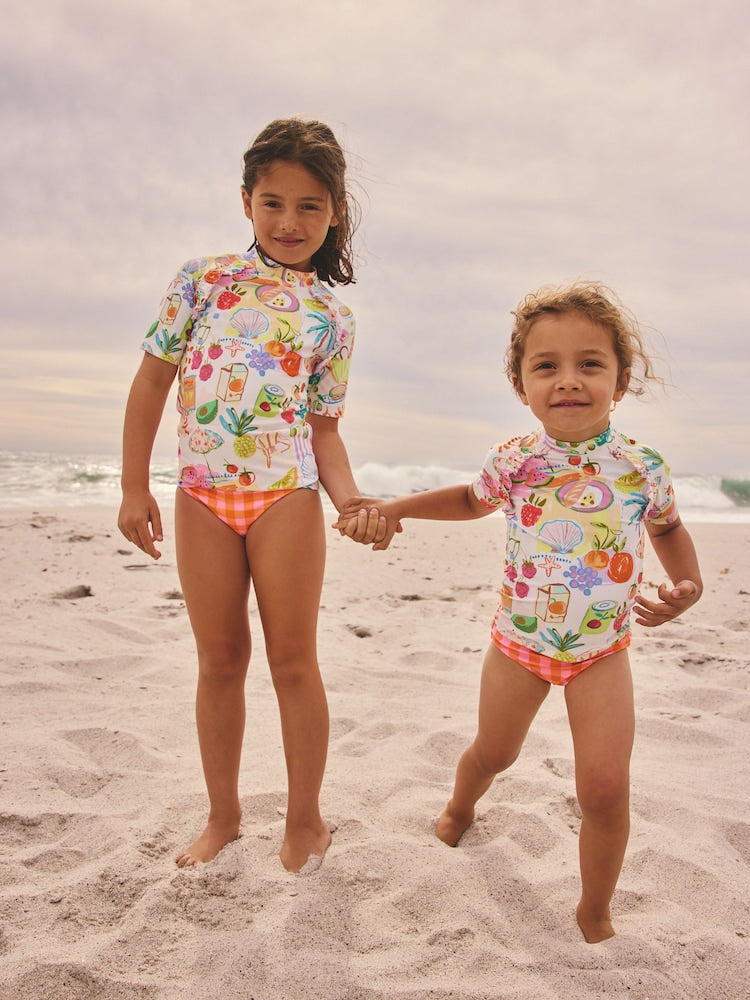 Orange Picnic Scene Short Sleeved Sunsafe Swim Set (3mths-10yrs)