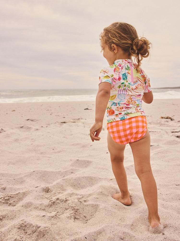 Orange Picnic Scene Short Sleeved Sunsafe Swim Set (3mths-10yrs)