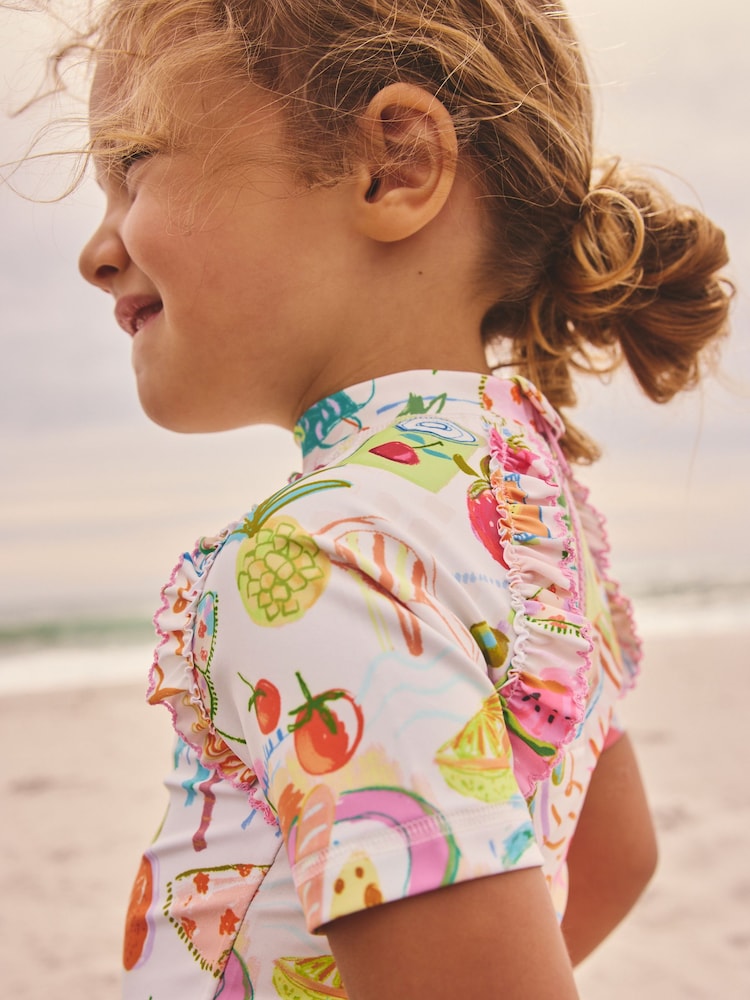 Orange Picnic Scene Short Sleeved Sunsafe Swim Set (3mths-10yrs)
