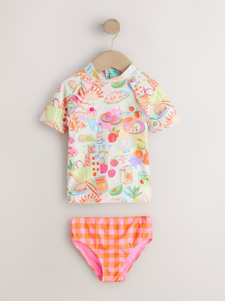 Orange Picnic Scene Short Sleeved Sunsafe Swim Set (3mths-10yrs)
