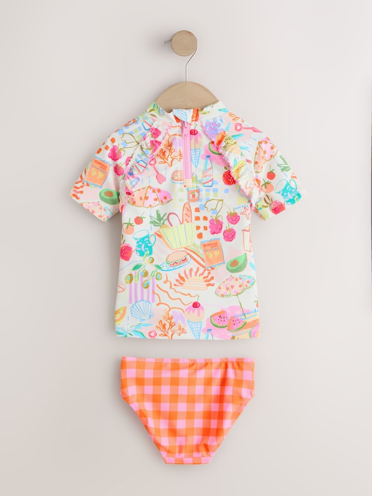 Orange Picnic Scene Short Sleeved Sunsafe Swim Set (3mths-10yrs)