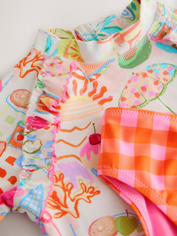 Orange Picnic Scene Short Sleeved Sunsafe Swim Set (3mths-10yrs)