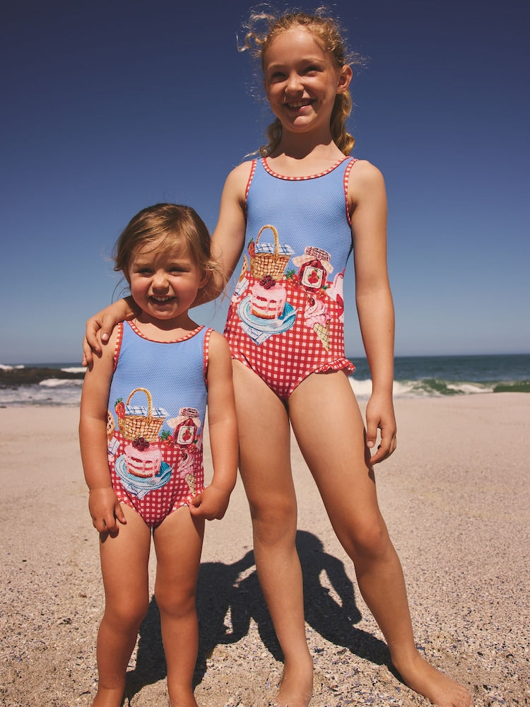 Red/Blue Gingham Picnic Frill Leg Swimsuit (3mths-10yrs)