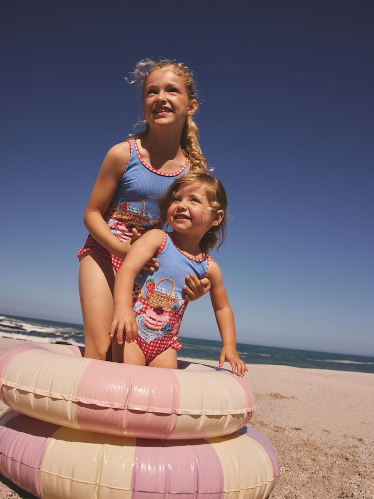Red/Blue Gingham Picnic Frill Leg Swimsuit (3mths-10yrs)