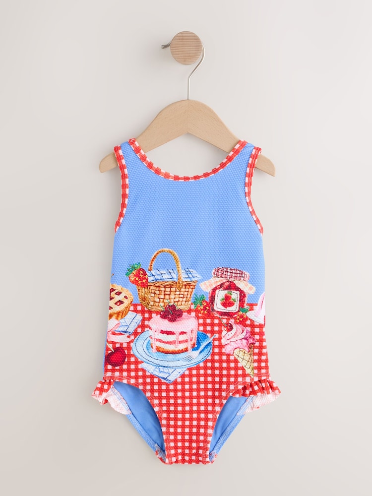Red/Blue Gingham Picnic Frill Leg Swimsuit (3mths-10yrs)