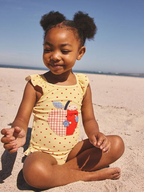 Yellow Apple Polka Dot Frill Swimsuit (3mths-7yrs) - Size 3-6 Months (62-68cm)