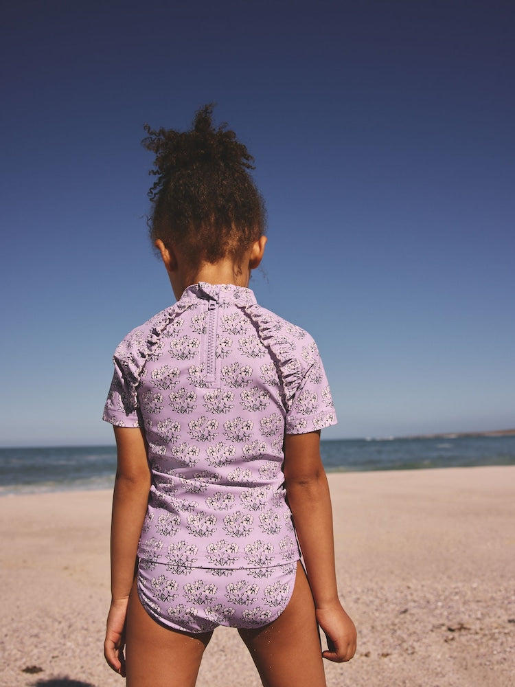 Lilac Purple Ditsy Floral Short Sleeved Sunsafe Swim Set (3mths-10yrs)