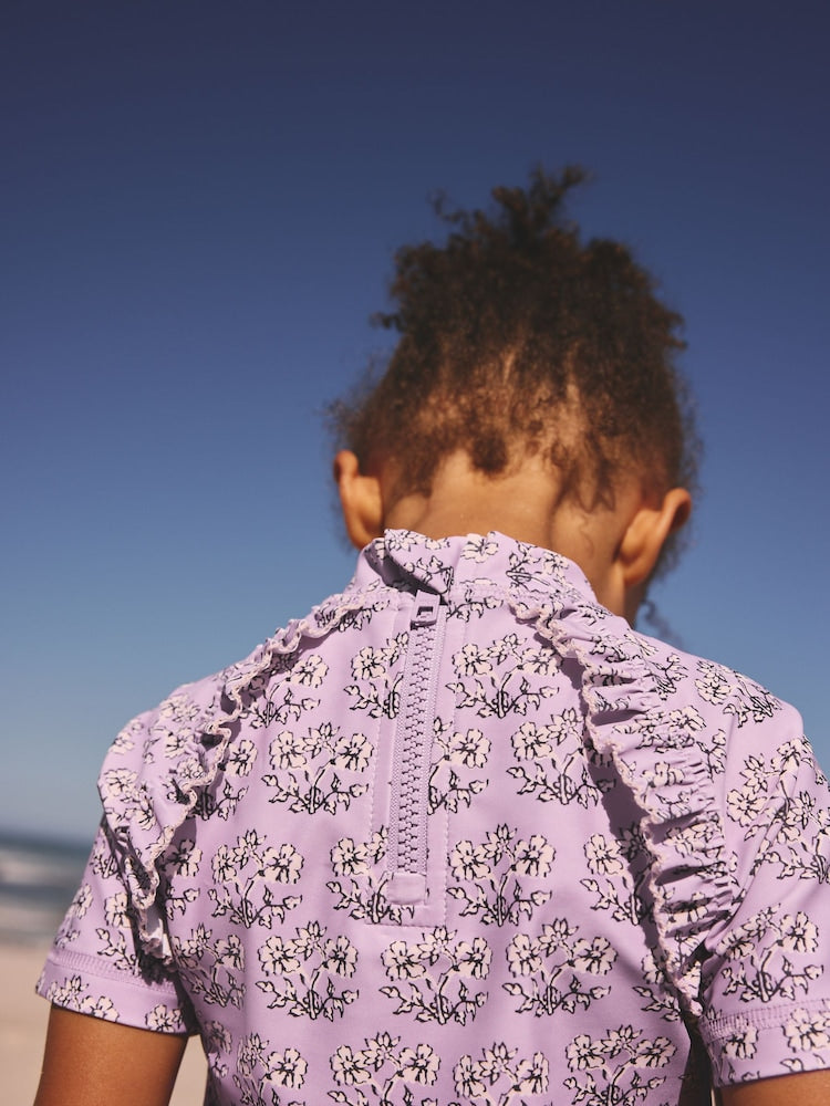 Lilac Purple Ditsy Floral Short Sleeved Sunsafe Swim Set (3mths-10yrs)