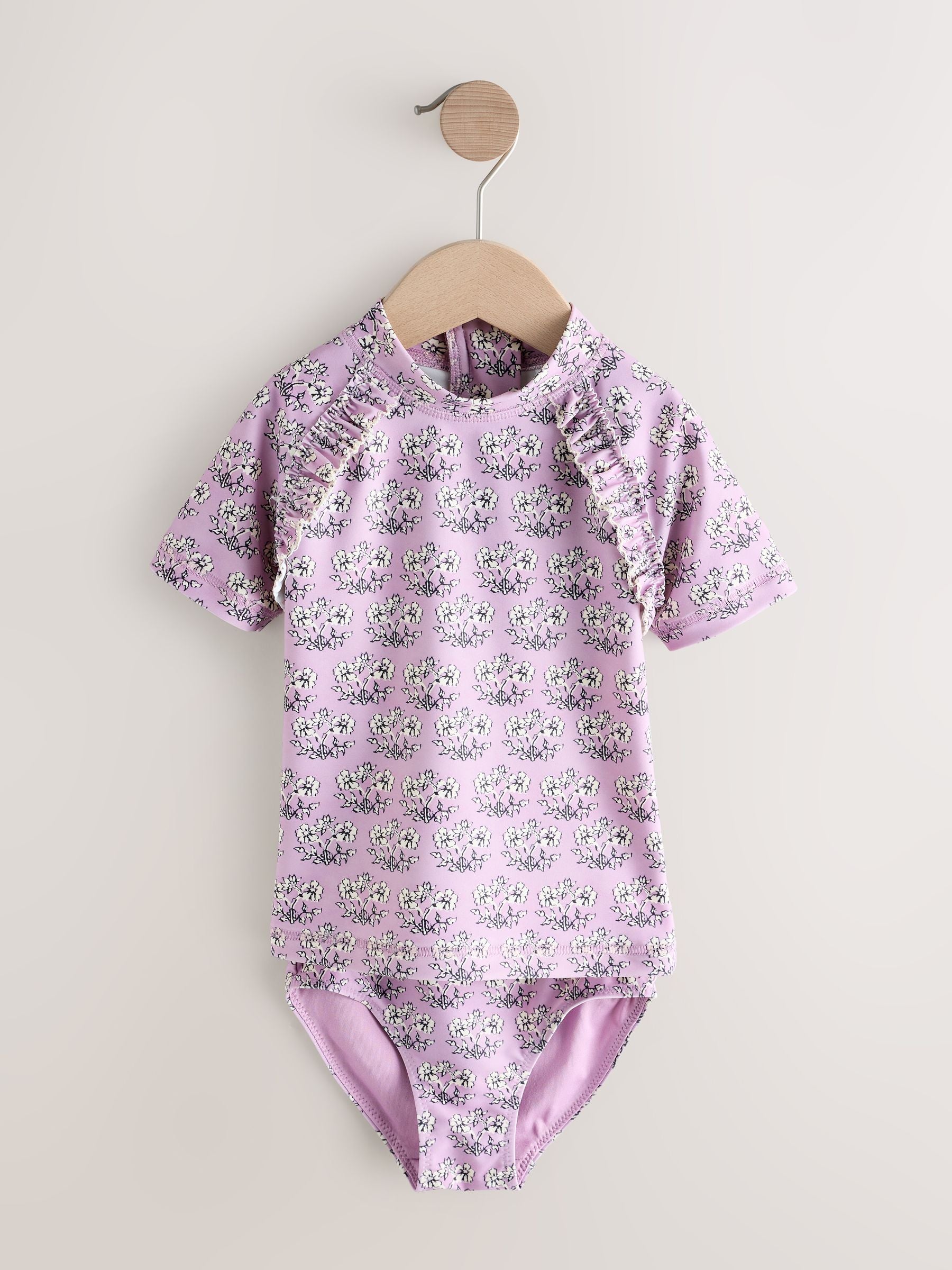 Lilac Purple Ditsy Floral Short Sleeved Sunsafe Swim Set (3mths-10yrs) - Size 3-6 Months (62-68cm)