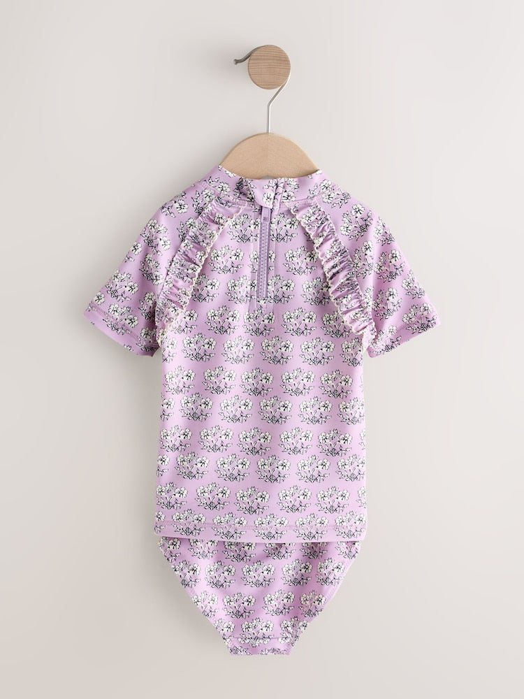 Lilac Purple Ditsy Floral Short Sleeved Sunsafe Swim Set (3mths-10yrs)