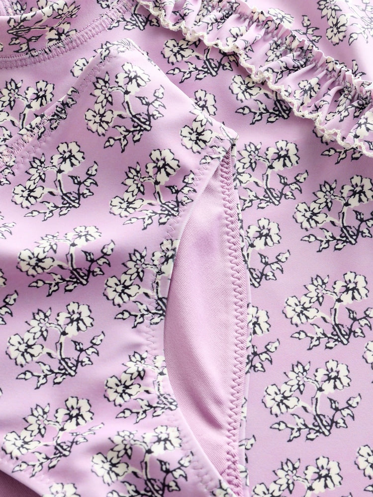 Lilac Purple Ditsy Floral Short Sleeved Sunsafe Swim Set (3mths-10yrs)