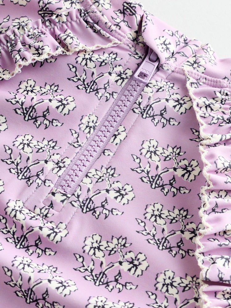 Lilac Purple Ditsy Floral Short Sleeved Sunsafe Swim Set (3mths-10yrs)