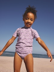 Lilac Purple Ditsy Floral Short Sleeved Sunsafe Swim Set (3mths-10yrs) - Size 3-6 Months (62-68cm)