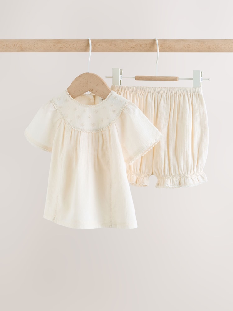 White Woven Baby Top and Shorts 2 Piece Set (0mths-2yrs) - 12-18 Months (80-86cm)