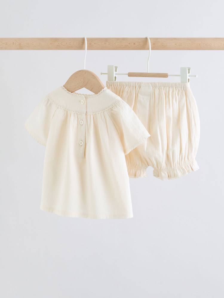 White Woven Baby Top and Shorts 2 Piece Set (0mths-2yrs)