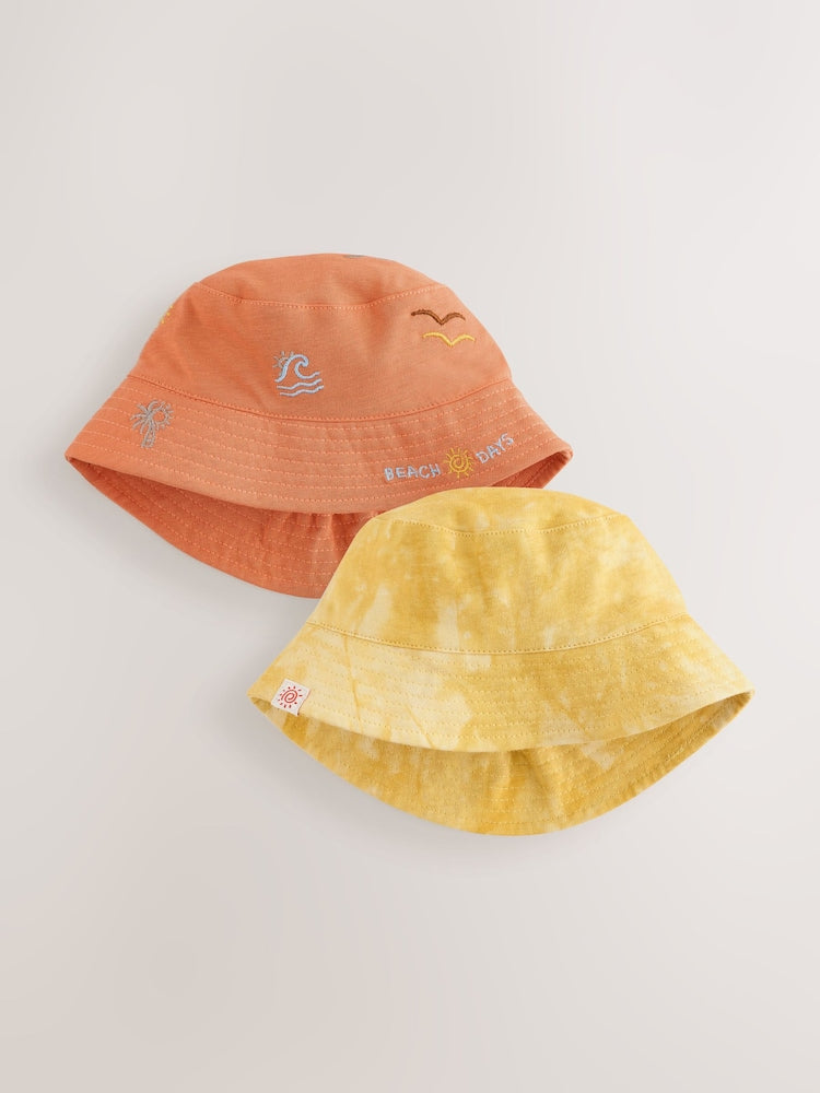 Orange Embroidered and Yellow Tie Dye Baby Bucket Hats 2 Pack - Orange Embroidered and Yellow Tie Dye / Up to 1 Month (50-56cm)
