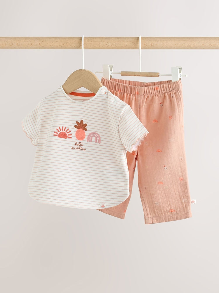 Ecru Short Sleeve Baby Tops and Wide Leg Leggings Set 2 Piece (0mths-2yrs) - Ecru / 12-18 Months (80-86cm)
