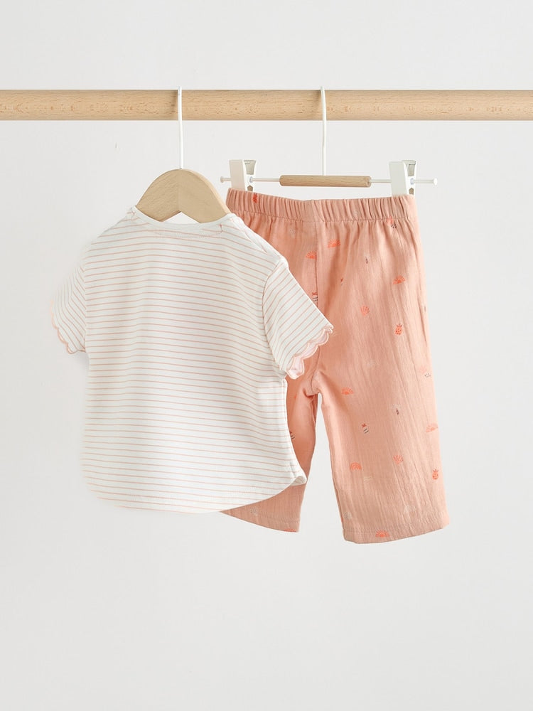 Ecru Short Sleeve Baby Tops and Wide Leg Leggings Set 2 Piece (0mths-2yrs)