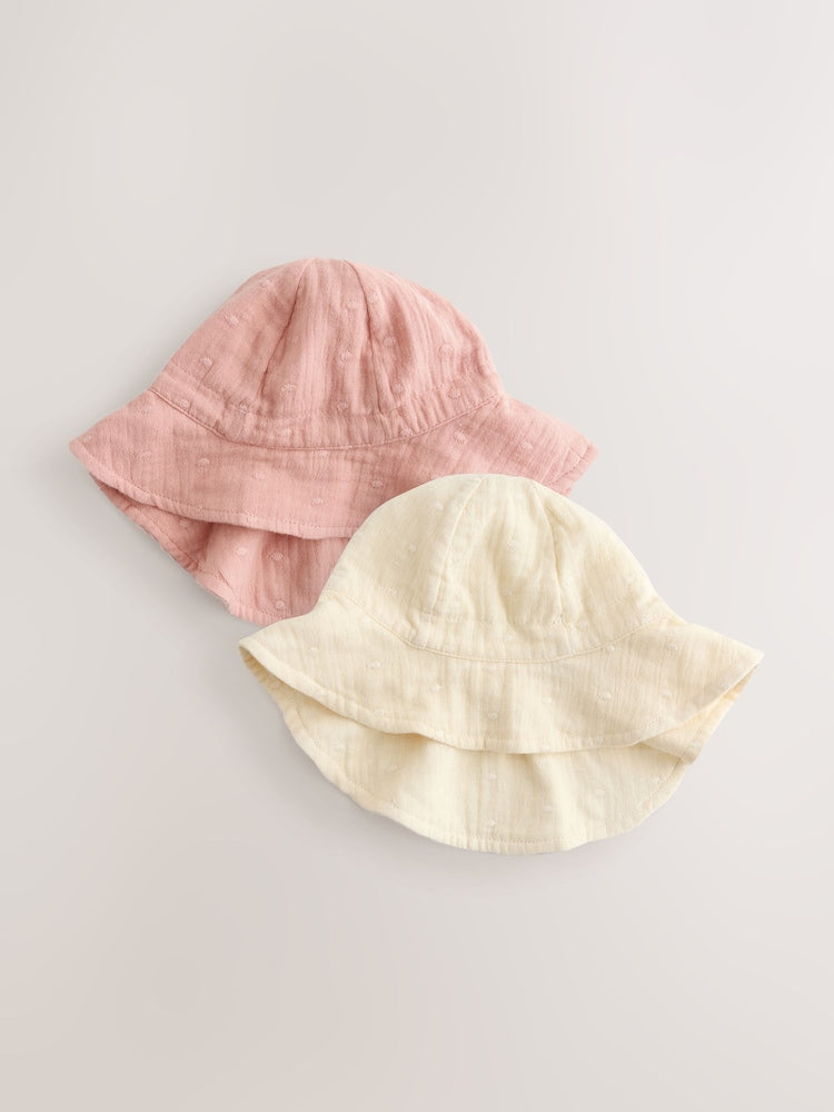 Pink and Beige Woven Baby Bucket Hats 2 Pack