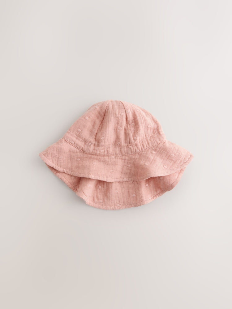 Pink and Beige Woven Baby Bucket Hats 2 Pack